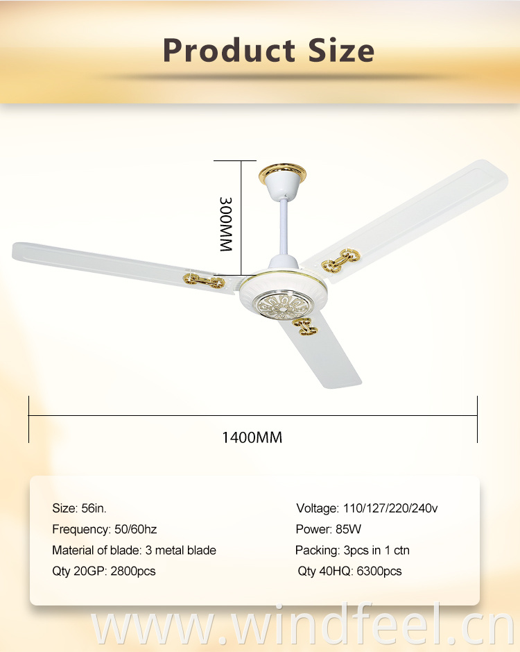 Ghana High Quality 56 Inch Aluminum Blades Ceiling Fan with 100% Full Copper Motor